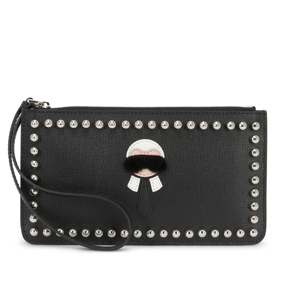 Fendi Karlito Karl Lagerfield Studded Wristlet Clutch Bag
